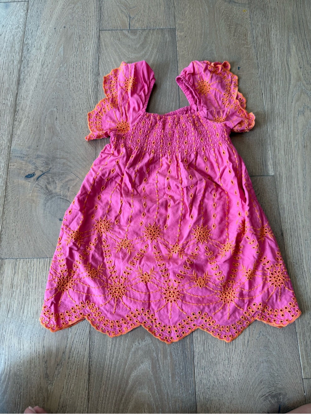 Zara girls Pink Dress with Orange Eyelet Trim